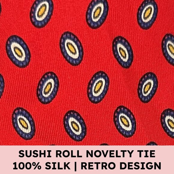 Orient Other - Orient Silk Red Sushi Roll Print Tie Retro Novelty Statement Accessory Wedding